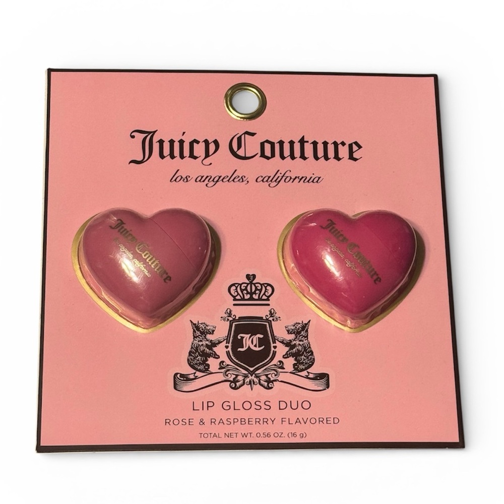 Juicy Couture Lip Gloss Duo Heart Shaped Pink Rose Raspberry Y2K Beauty Set NWT